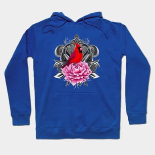 Cardinal Bird With Peony Color Indiana State Tattoo Art Hoodie